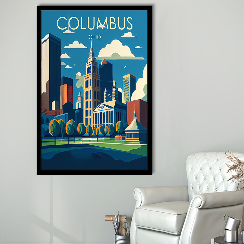 Columbus Ohio Retro Art Print, Columbus City Wall Art, Framed Art Print, Picture Framed, Painting Art