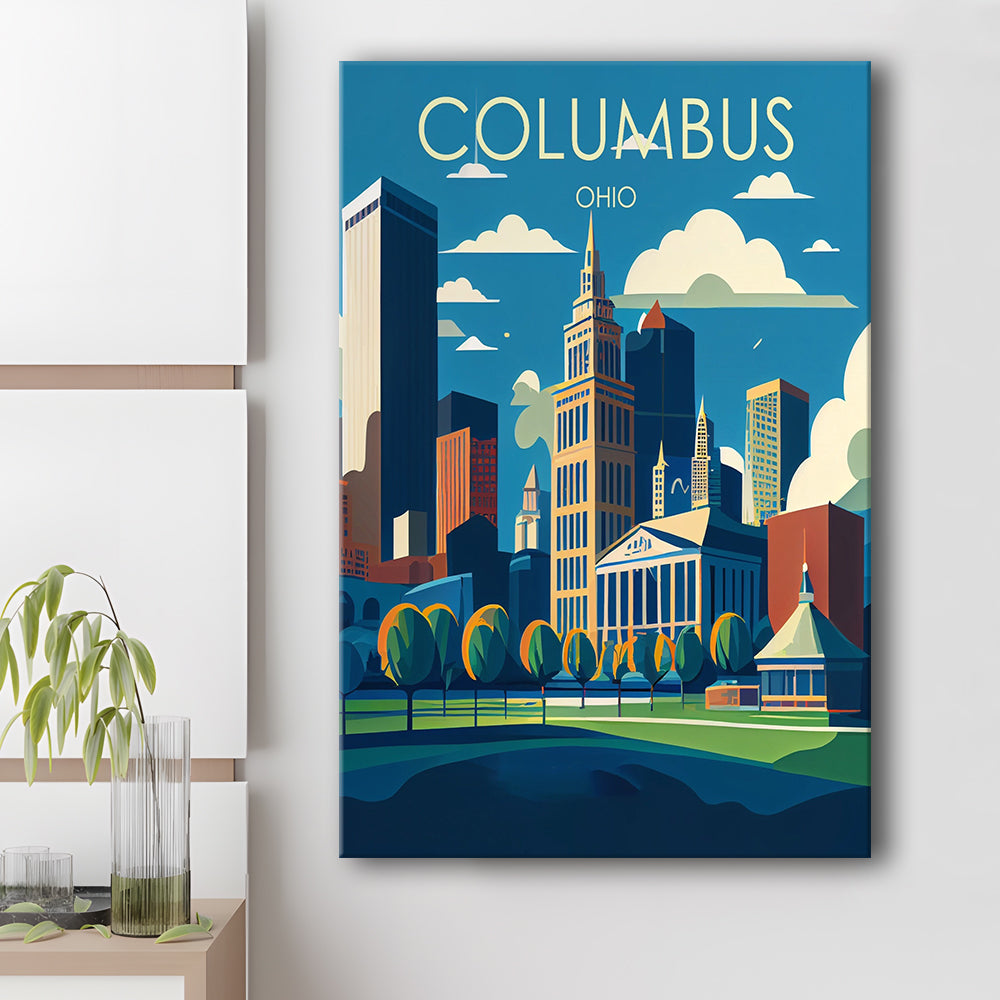 Columbus Ohio Retro Art Print, Columbus City Wall Art, Canvas Print, Painting Canvas, Living Room Decor