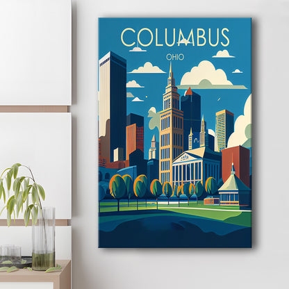 Columbus Ohio Retro Art Print, Columbus City Wall Art, Canvas Print, Painting Canvas, Living Room Decor