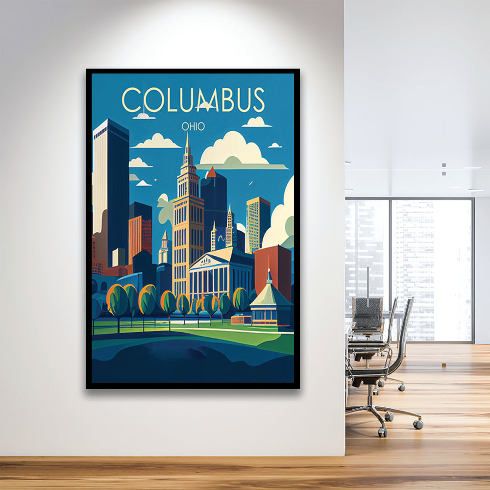 Columbus Ohio Retro Art Print, Columbus City Wall Art, Framed Art Print, Picture Framed, Painting Art