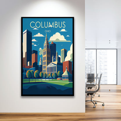 Columbus Ohio Retro Art Print, Columbus City Wall Art, Framed Art Print, Picture Framed, Painting Art