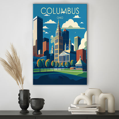 Columbus Ohio Retro Art Print, Columbus City Wall Art, Canvas Print, Painting Canvas, Living Room Decor
