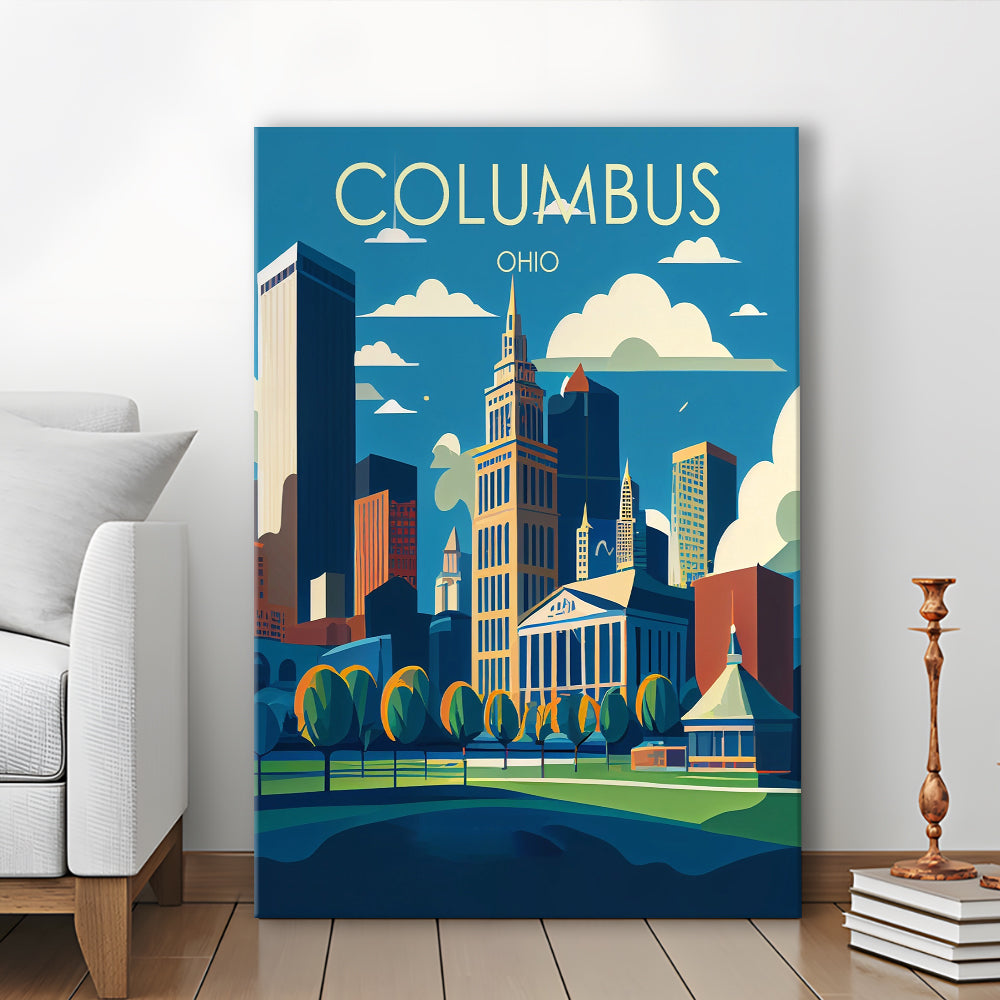 Columbus Ohio Retro Art Print, Columbus City Wall Art, Canvas Print, Painting Canvas, Living Room Decor
