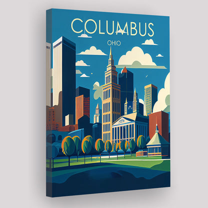 Columbus Ohio Retro Art Print, Columbus City Wall Art, Canvas Print, Painting Canvas, Living Room Decor