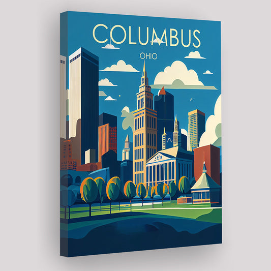 Columbus Ohio Retro Art Print, Columbus City Wall Art, Canvas Print, Painting Canvas, Living Room Decor