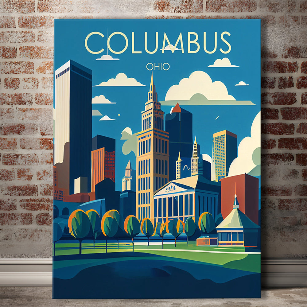 Columbus Ohio Retro Art Print, Columbus City Wall Art, Canvas Print, Painting Canvas, Living Room Decor
