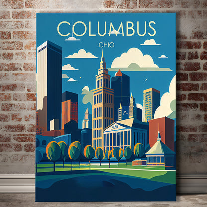 Columbus Ohio Retro Art Print, Columbus City Wall Art, Canvas Print, Painting Canvas, Living Room Decor