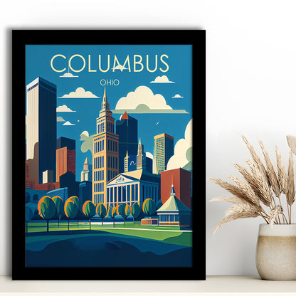 Columbus Ohio Retro Art Print, Columbus City Wall Art, Framed Art Print, Picture Framed, Painting Art