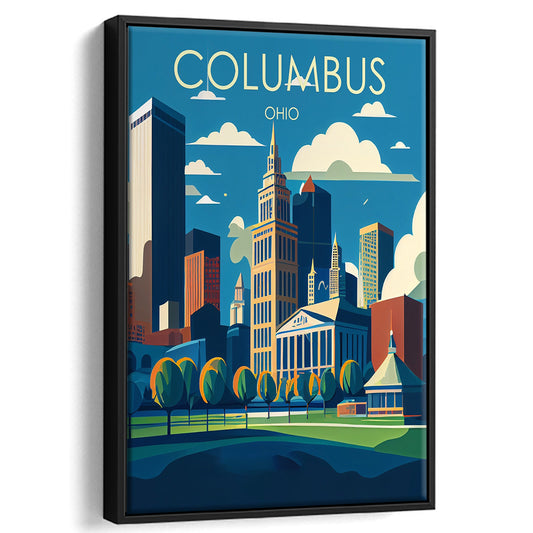 Columbus Ohio Retro Art Print, Columbus City Wall Art, Floating Framed Canvas Print, Framed Picture, Painting Canvas