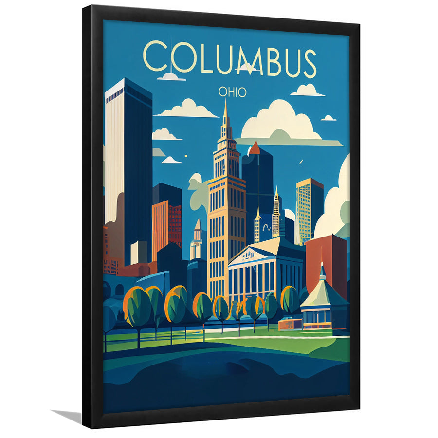Columbus Ohio Retro Art Print, Columbus City Wall Art, Framed Art Print, Picture Framed, Painting Art