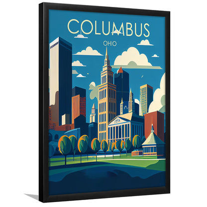 Columbus Ohio Retro Art Print, Columbus City Wall Art, Framed Art Print, Picture Framed, Painting Art