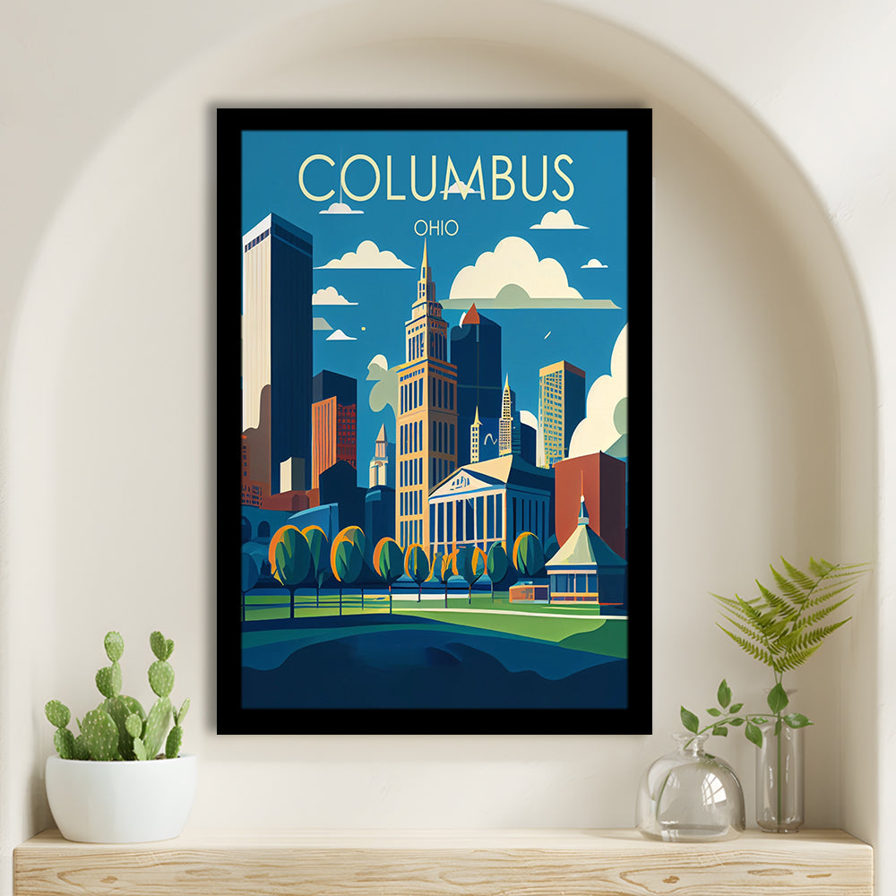 Columbus Ohio Retro Art Print, Columbus City Wall Art, Framed Art Print, Picture Framed, Painting Art