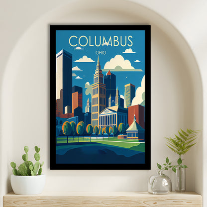 Columbus Ohio Retro Art Print, Columbus City Wall Art, Framed Art Print, Picture Framed, Painting Art