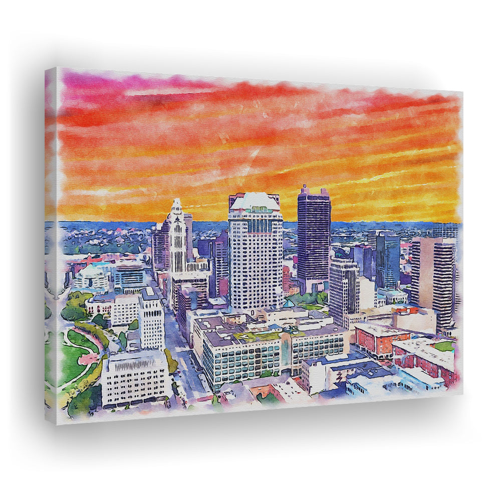 Columbus Watercolor Painting Canvas, Columbus Ohio, Sport Art, Gifts for him, Canvas Print Wall Art