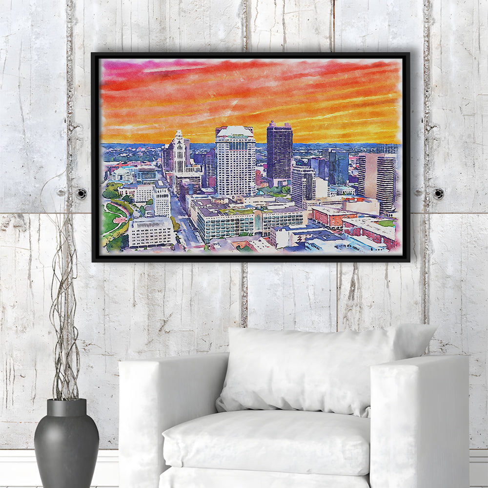 Columbus Watercolor Painting Canvas, Columbus Ohio, Sport Gift Art, Framed Canvas Print Wall Art