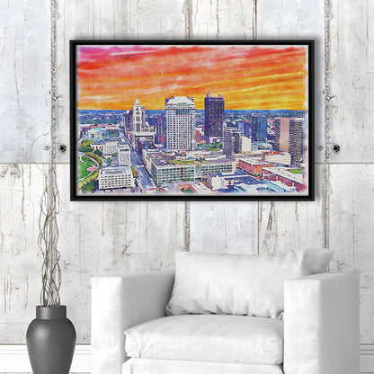 Columbus Watercolor Painting Canvas, Columbus Ohio, Sport Gift Art, Framed Canvas Print Wall Art