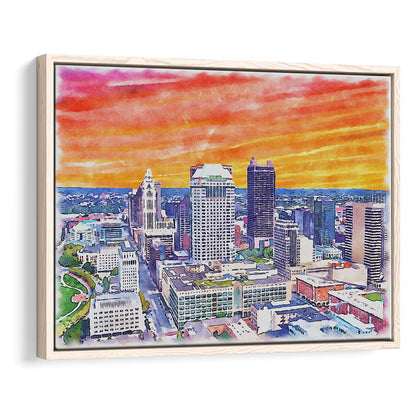 Columbus Watercolor Painting Canvas, Columbus Ohio, Sport Gift Art, Framed Canvas Print Wall Art