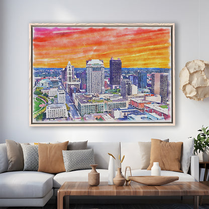 Columbus Watercolor Painting Canvas, Columbus Ohio, Sport Gift Art, Framed Canvas Print Wall Art
