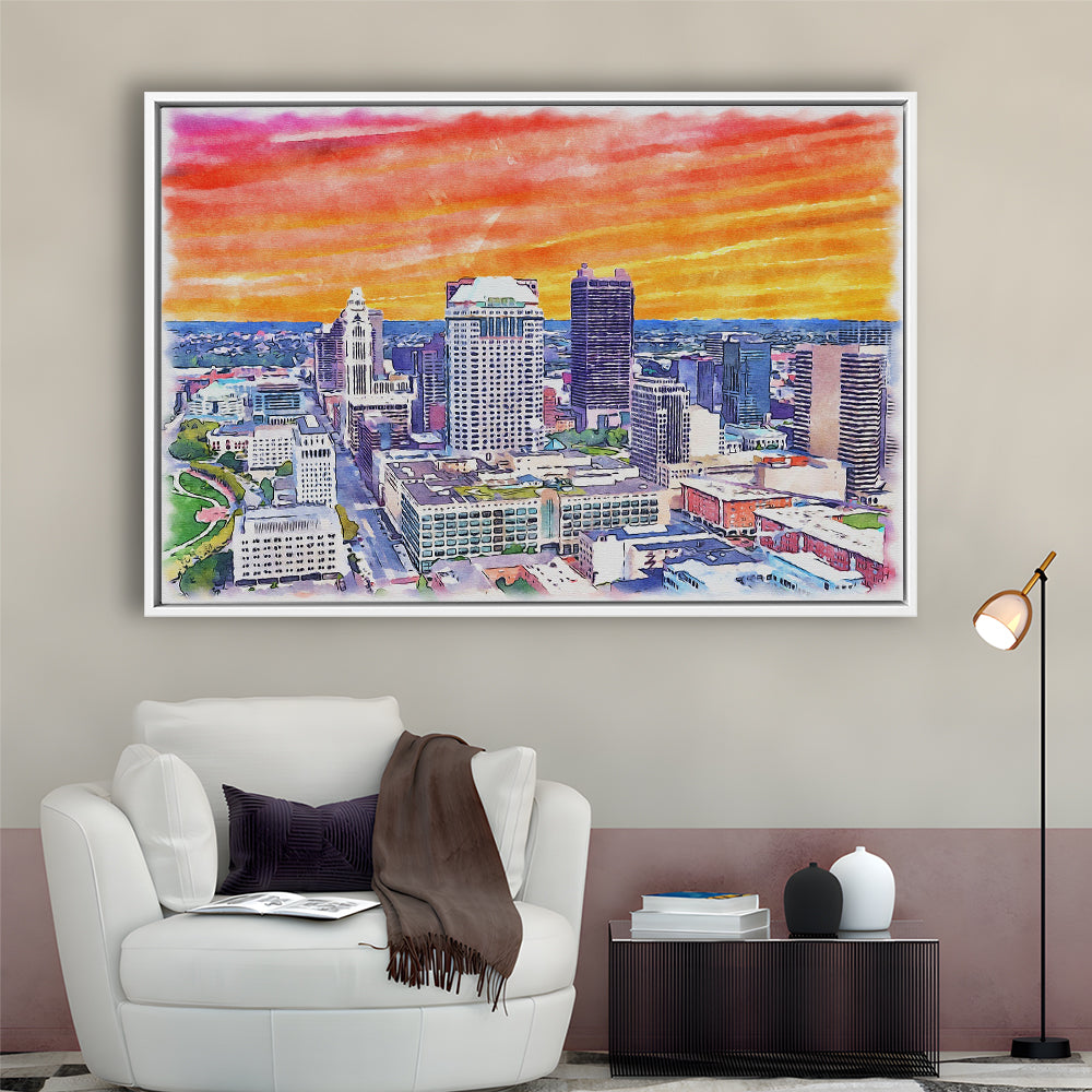 Columbus Watercolor Painting Canvas, Columbus Ohio, Sport Gift Art, Framed Canvas Print Wall Art
