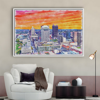 Columbus Watercolor Painting Canvas, Columbus Ohio, Sport Gift Art, Framed Canvas Print Wall Art