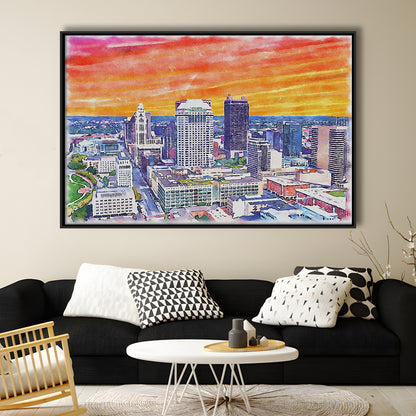Columbus Watercolor Painting Canvas, Columbus Ohio, Sport Gift Art, Framed Canvas Print Wall Art