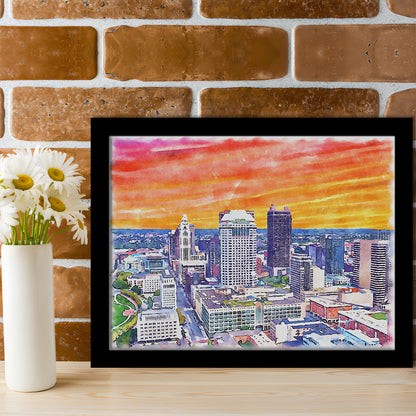 Columbus Watercolor Painting Canvas, Columbus Ohio, Sport Gift Art, Framed Art Print Wall Decor