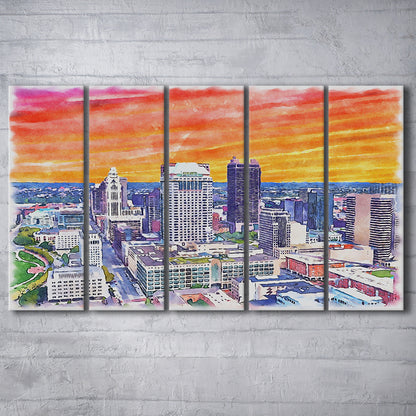 Columbus Watercolor Painting Canvas, Columbus Ohio, Sport Art, Extra Large Canvas Print Wall Art