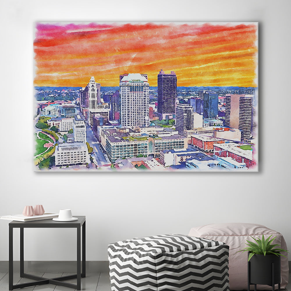 Columbus Watercolor Painting Canvas, Columbus Ohio, Sport Art, Gifts for him, Canvas Print Wall Art