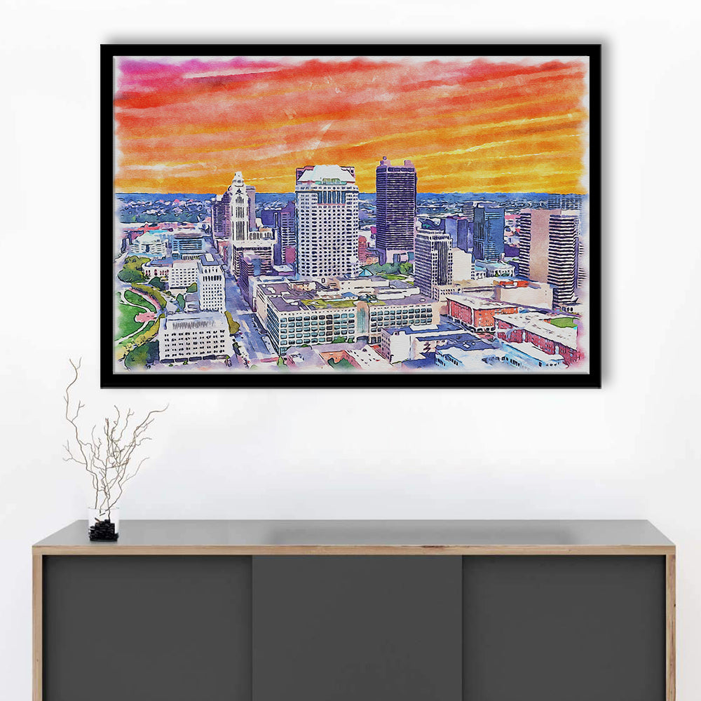 Columbus Watercolor Painting Canvas, Columbus Ohio, Sport Gift Art, Framed Art Print Wall Decor