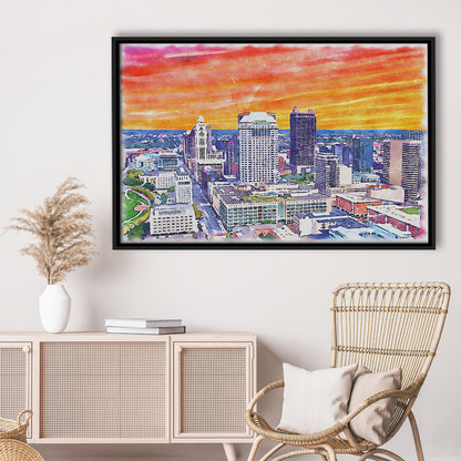 Columbus Watercolor Painting Canvas, Columbus Ohio, Sport Gift Art, Framed Canvas Print Wall Art