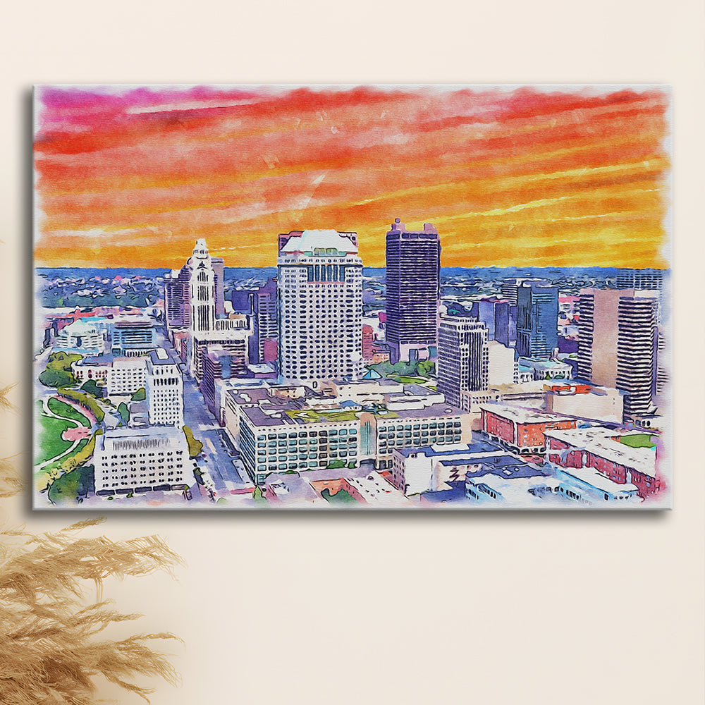 Columbus Watercolor Painting Canvas, Columbus Ohio, Sport Art, Gifts for him, Canvas Print Wall Art