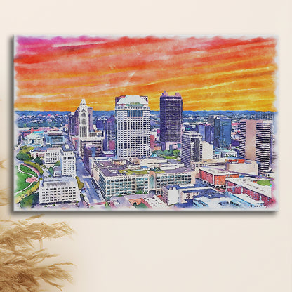 Columbus Watercolor Painting Canvas, Columbus Ohio, Sport Art, Gifts for him, Canvas Print Wall Art