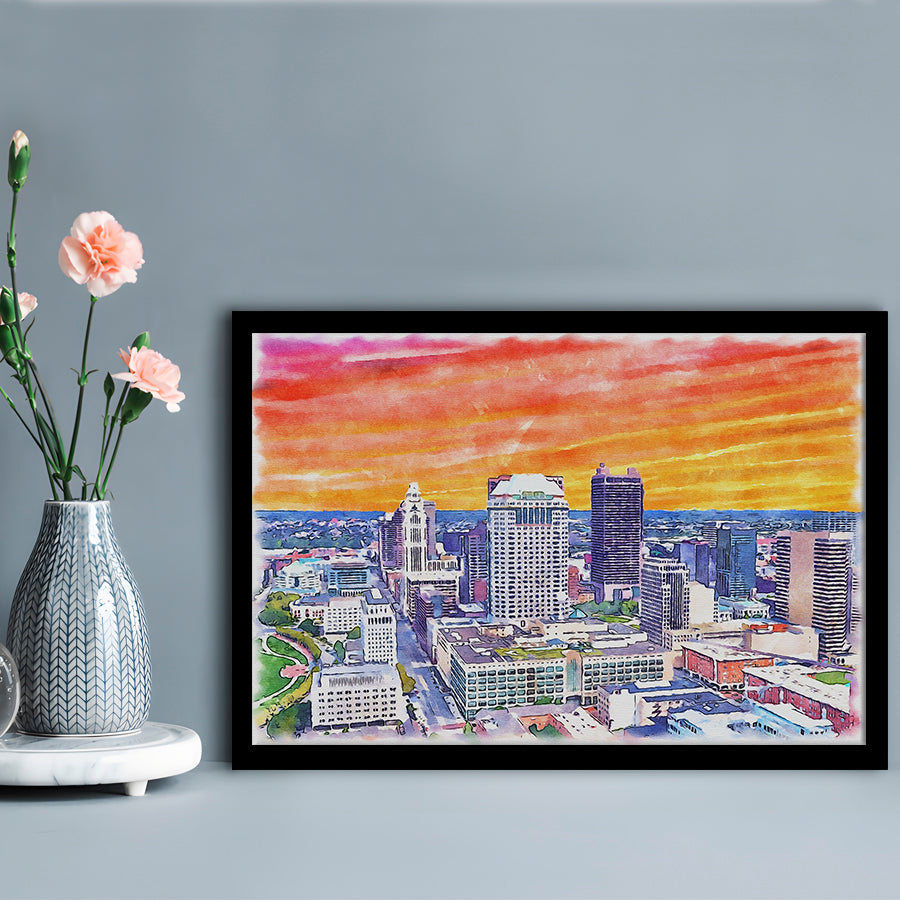 Columbus Watercolor Painting Canvas, Columbus Ohio, Sport Gift Art, Framed Art Print Wall Decor