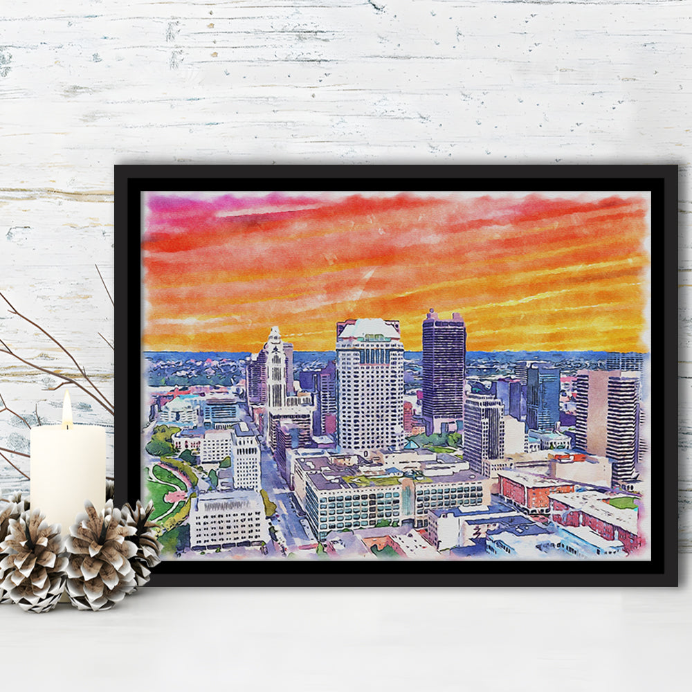 Columbus Watercolor Painting Canvas, Columbus Ohio, Sport Gift Art, Framed Canvas Print Wall Art
