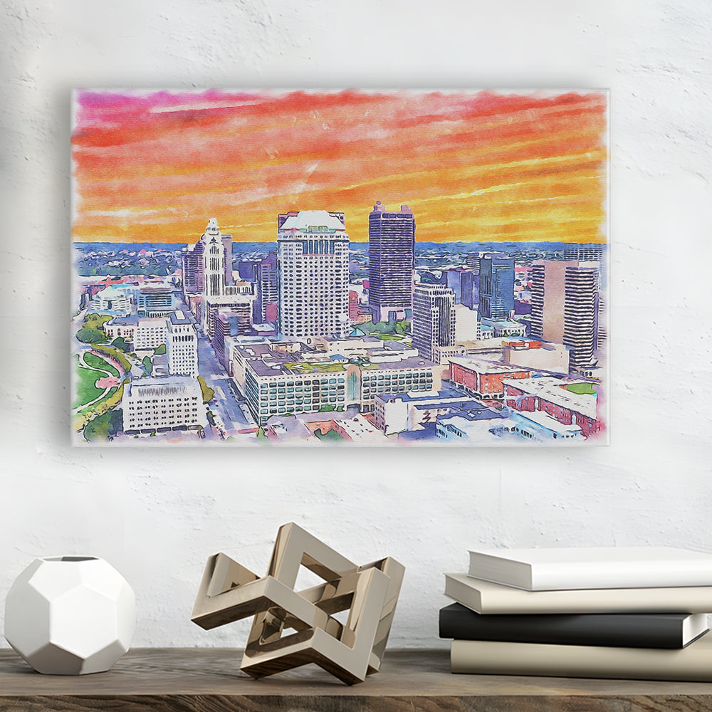 Columbus Watercolor Painting Canvas, Columbus Ohio, Sport Art, Gifts for him, Canvas Print Wall Art
