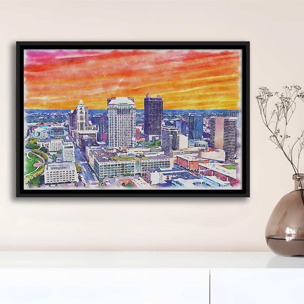 Columbus Watercolor Painting Canvas, Columbus Ohio, Sport Gift Art, Framed Canvas Print Wall Art
