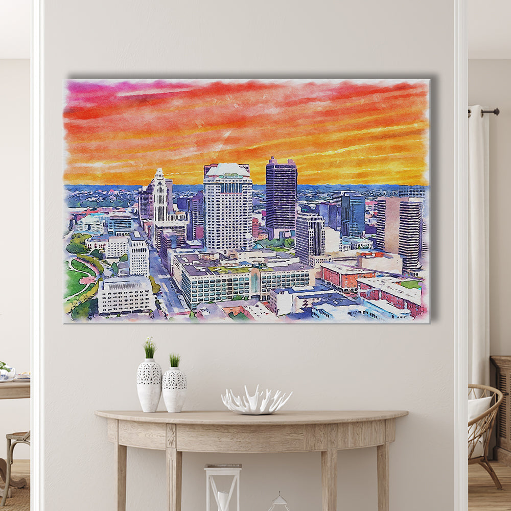Columbus Watercolor Painting Canvas, Columbus Ohio, Sport Art, Gifts for him, Canvas Print Wall Art