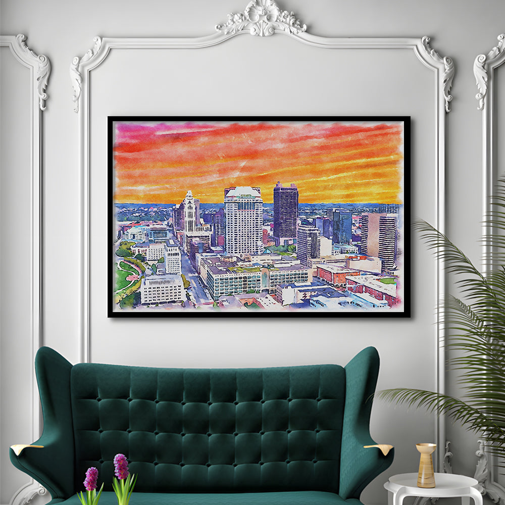 Columbus Watercolor Painting Canvas, Columbus Ohio, Sport Gift Art, Framed Art Print Wall Decor