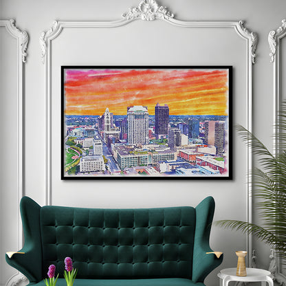 Columbus Watercolor Painting Canvas, Columbus Ohio, Sport Gift Art, Framed Art Print Wall Decor