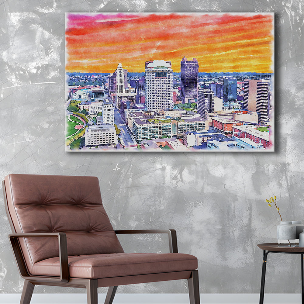Columbus Watercolor Painting Canvas, Columbus Ohio, Sport Art, Gifts for him, Canvas Print Wall Art