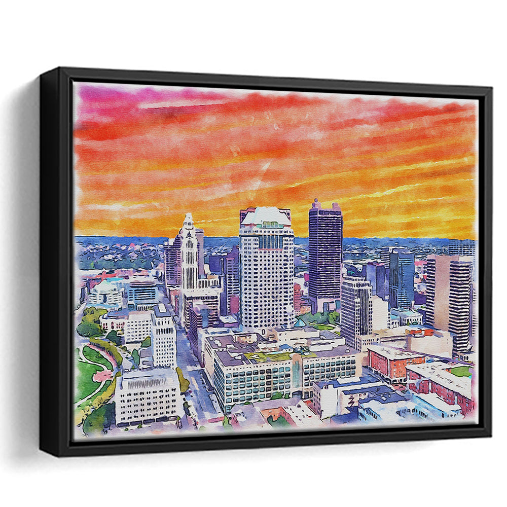 Columbus Watercolor Painting Canvas, Columbus Ohio, Sport Gift Art, Framed Canvas Print Wall Art