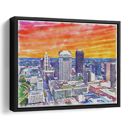 Columbus Watercolor Painting Canvas, Columbus Ohio, Sport Gift Art, Framed Canvas Print Wall Art
