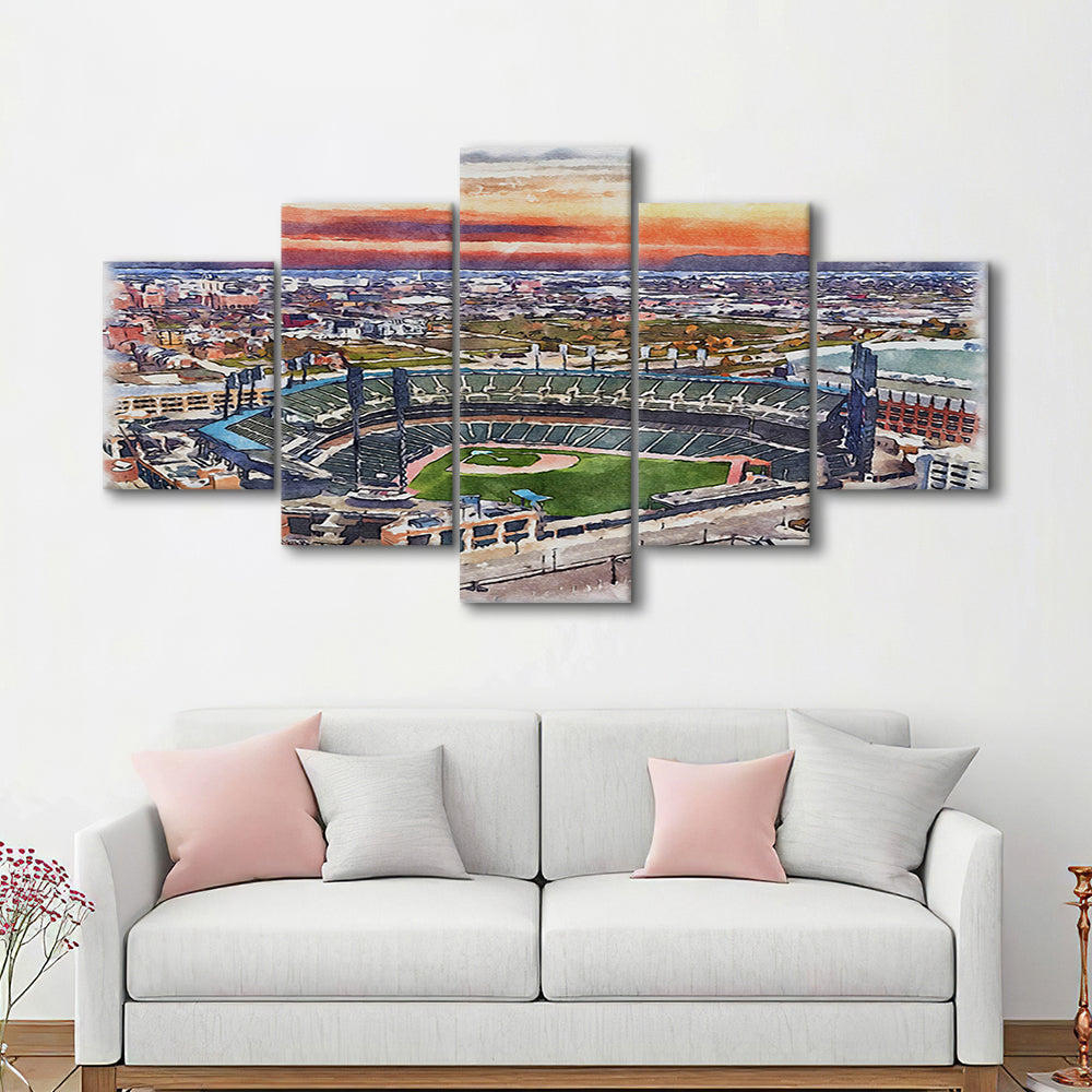 Comerica Park Painting Canvas, Tigers Watercolor, Sport Art, Mixed 5 Panel, Canvas Print Wall Art