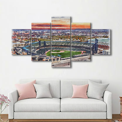 Comerica Park Painting Canvas, Tigers Watercolor, Sport Art, Mixed 5 Panel, Canvas Print Wall Art