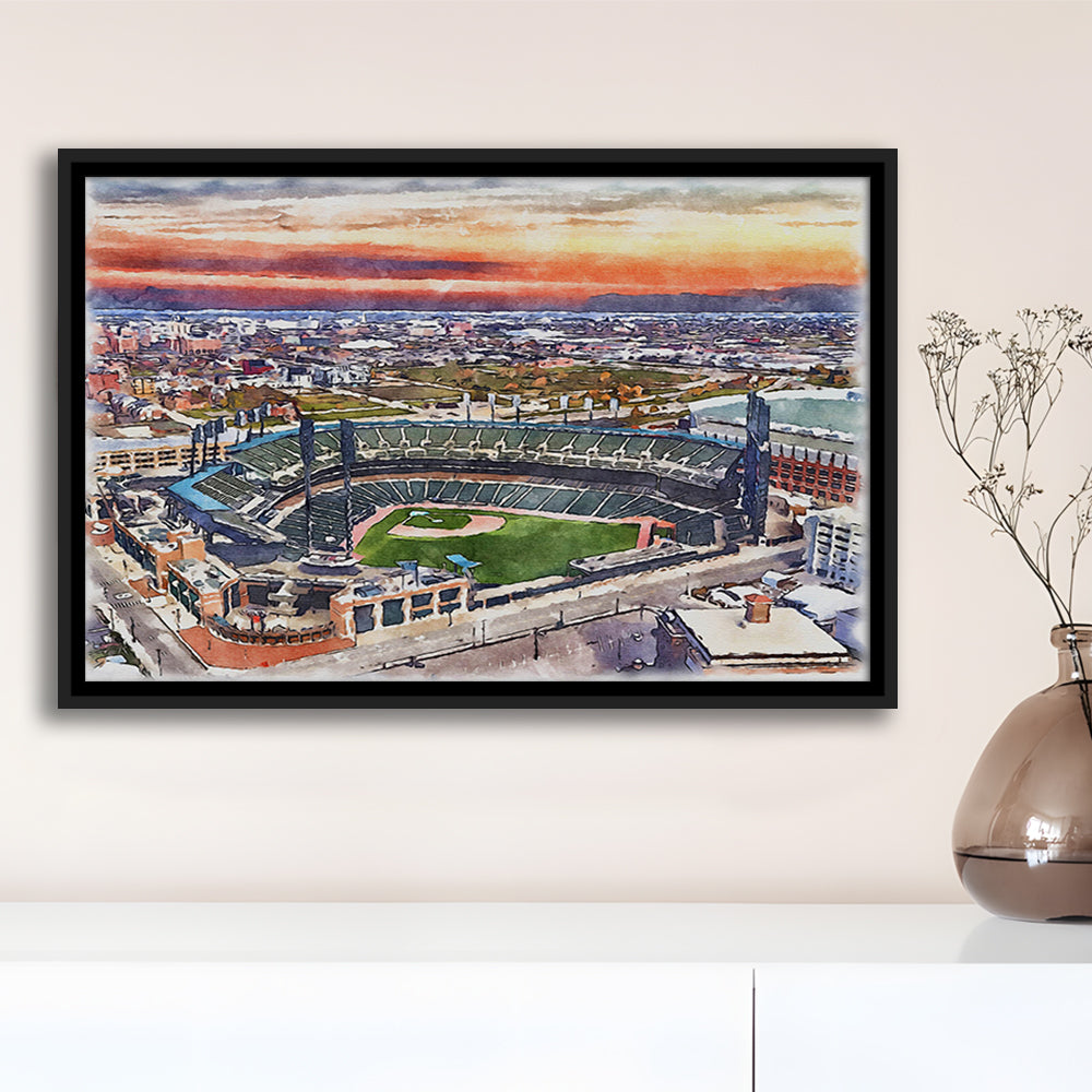 Comerica Park Painting Canvas, Tigers Watercolor, Sport Gift Art, Framed Canvas Print Wall Art