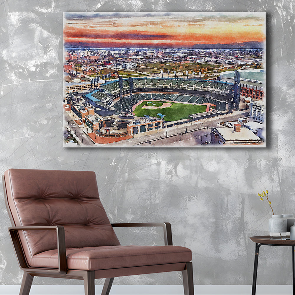 Comerica Park Painting Canvas, Tigers Watercolor, Sport Art, Gifts for him, Canvas Print Wall Art