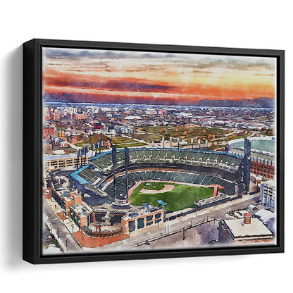 Comerica Park Painting Canvas, Tigers Watercolor, Sport Gift Art, Framed Canvas Print Wall Art