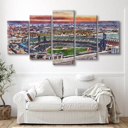 Comerica Park Painting Canvas, Tigers Watercolor, Sport Art, Mixed 5 Panel, Canvas Print Wall Art