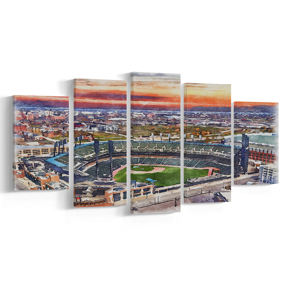 Comerica Park Painting Canvas, Tigers Watercolor, Sport Art, Mixed 5 Panel, Canvas Print Wall Art