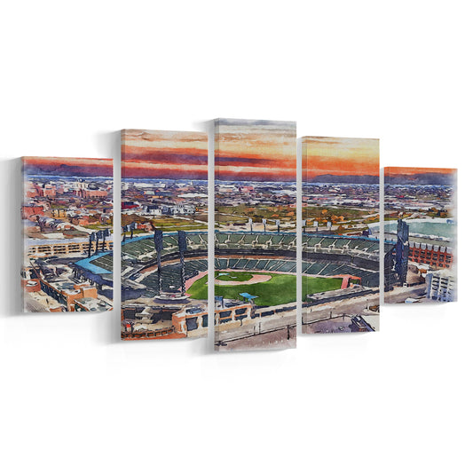 Comerica Park Painting Canvas, Tigers Watercolor, Sport Art, Mixed 5 Panel, Canvas Print Wall Art